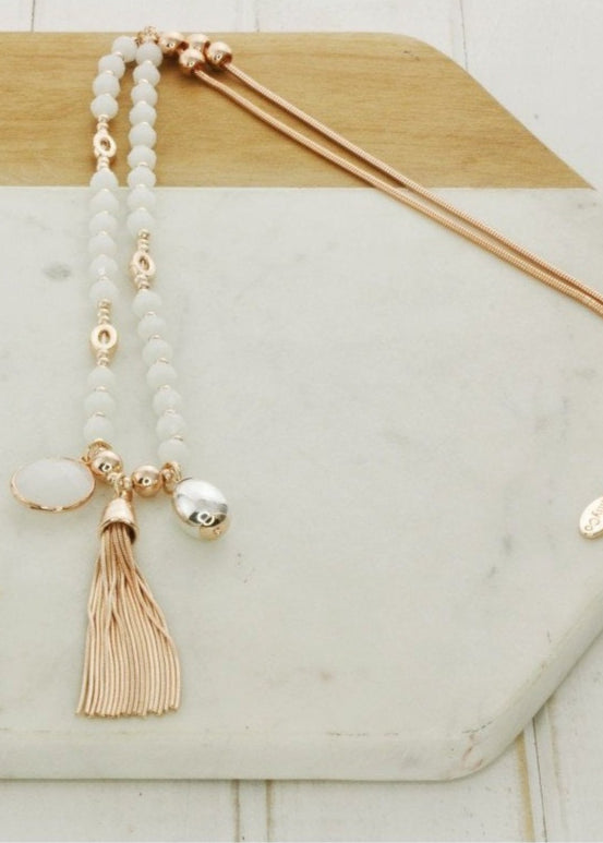 LillyCo Bead Tassel/Ball/Stone Necklace