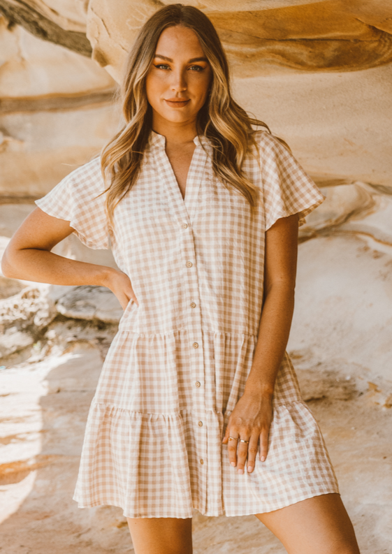Gingham Gal S/S Beige