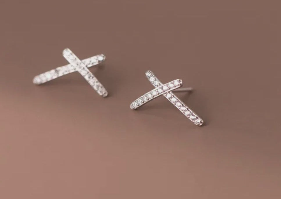 Boho & Mala Cross Sterling Silver Stud Earrings