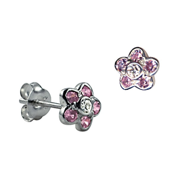 S/S Pink CZ Flower Studs