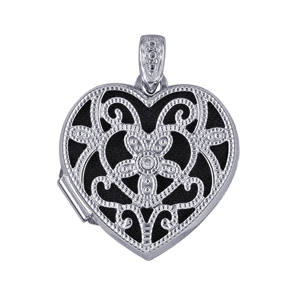 S/S 18mm Diamond Set Filigree Heart Locket