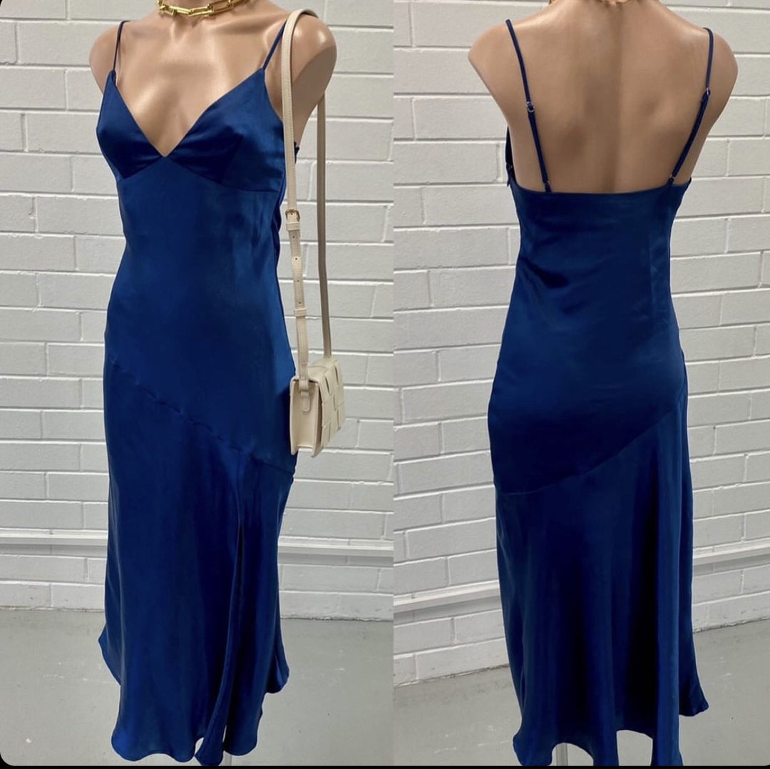 Savannah Satin Slip Dress - Navy