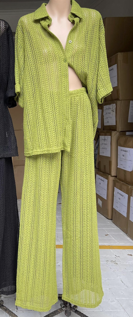 Maldives Crochet Pant Set Khaki
