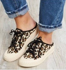 Animal Print Canvas Slip On Sneaker Beige