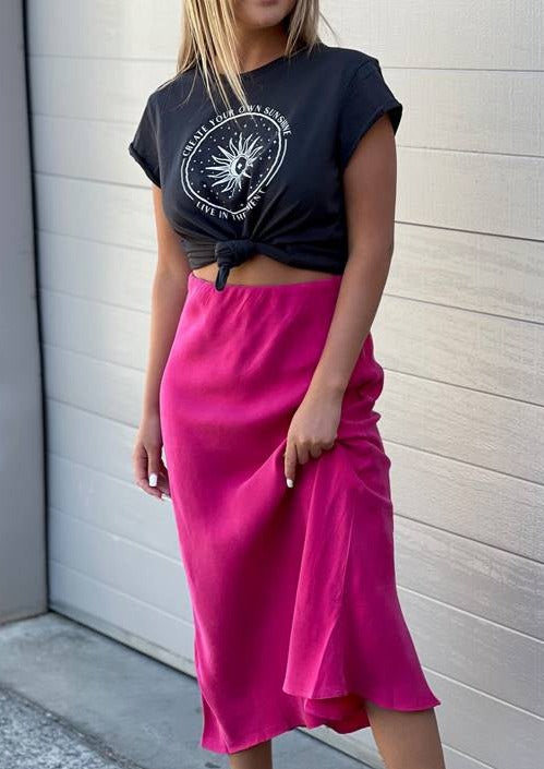 Cupro Midi Skirt Magenta