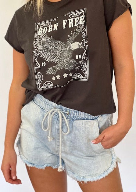 Country Denim Shorts fray Jogger Shorts Light Blue