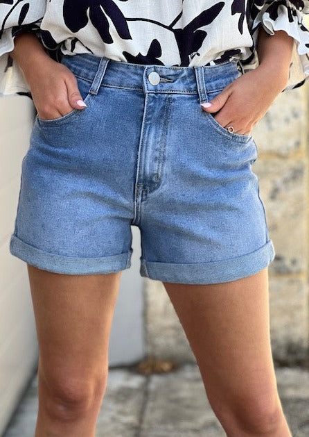 Country Denim Roll Up Short Mid Blue