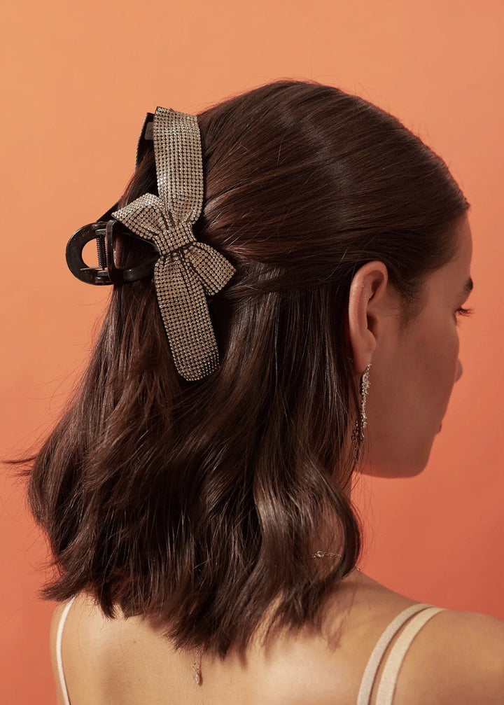 Rhinestone Bow Claw Clip