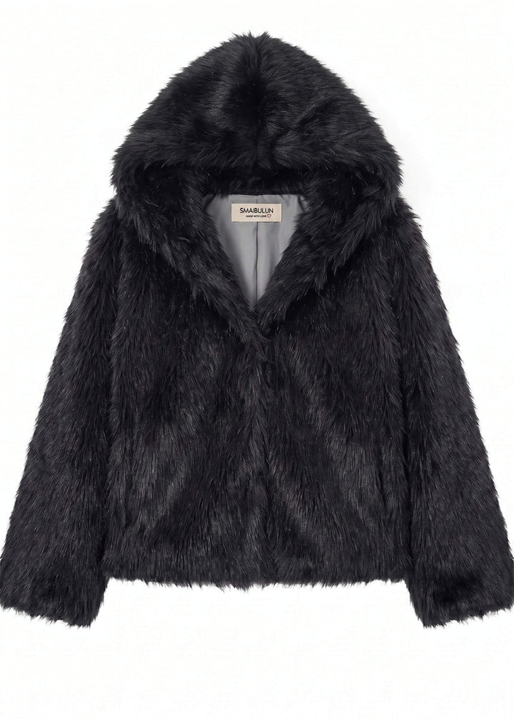 Fur Hooded Jacket  Black