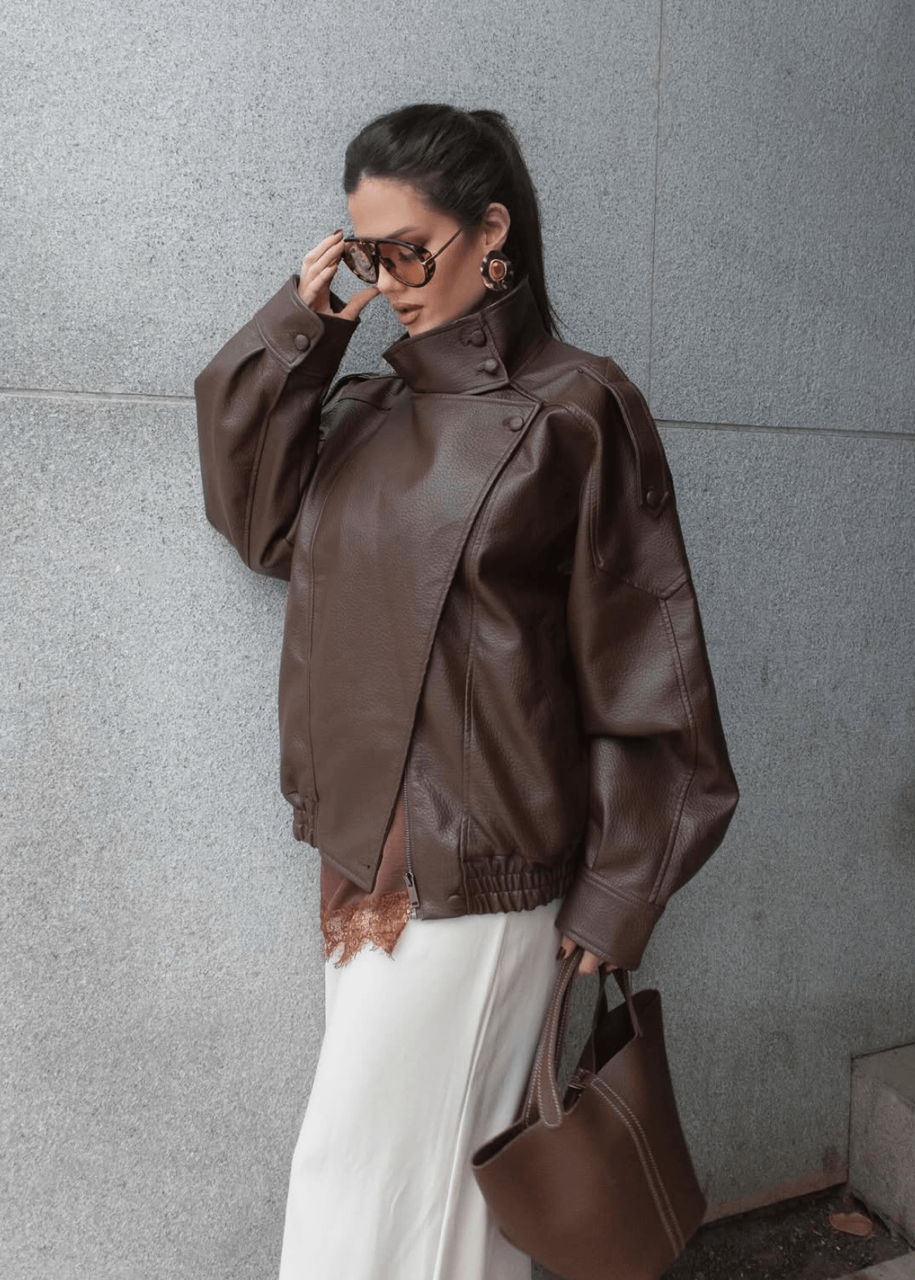 Funnel Neck Faux Leather Jacket