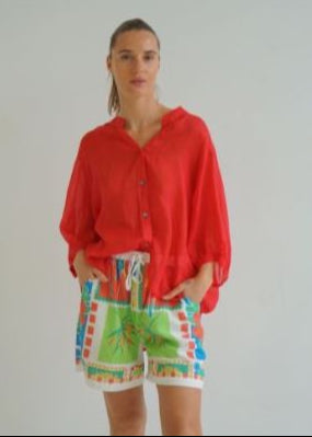 Jemma Linen Blouse Red