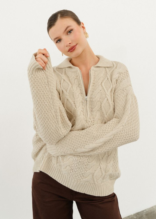 Cypress Zip Neck Jumper Cream
