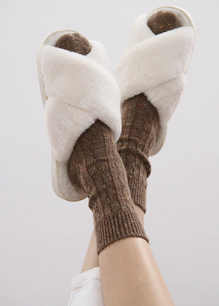 Cable Neb Crew Socks Brown