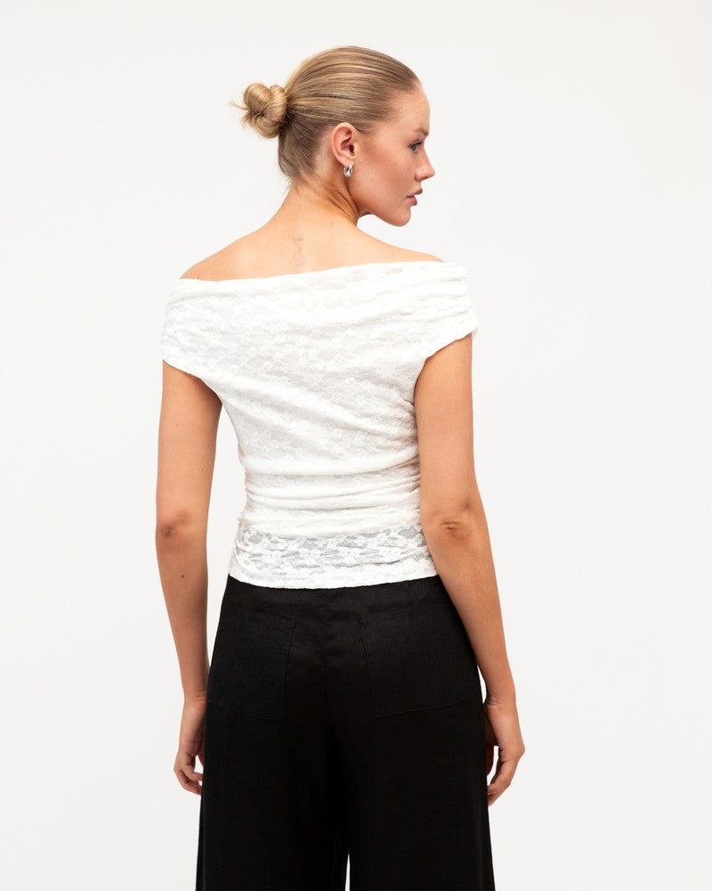 Liberties Lace Off the Shoulder Top Ivory