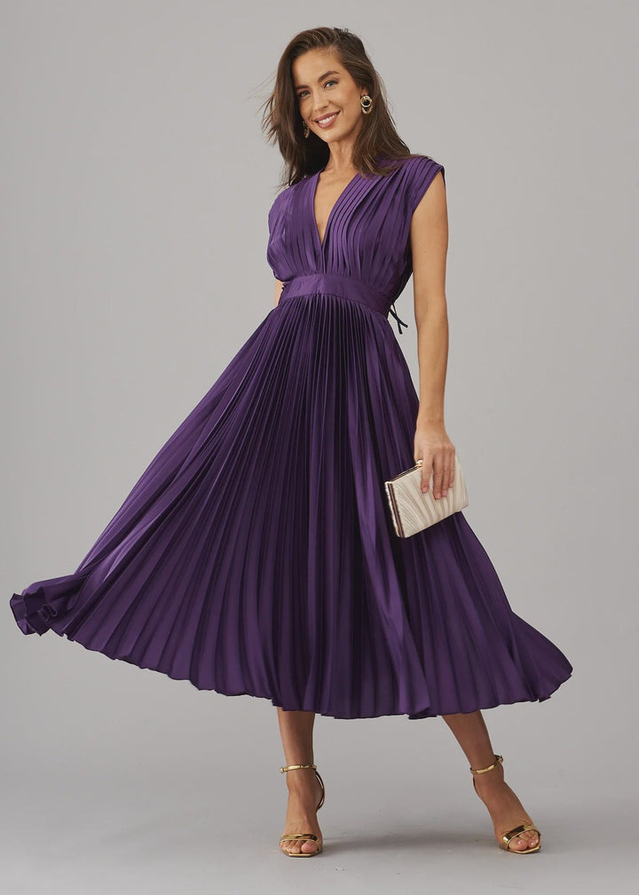Anetta Pleated Midi Dress Purple