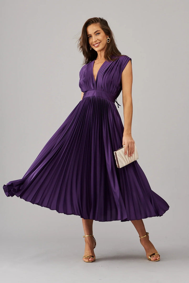 Anetta Pleated Midi Dress Purple