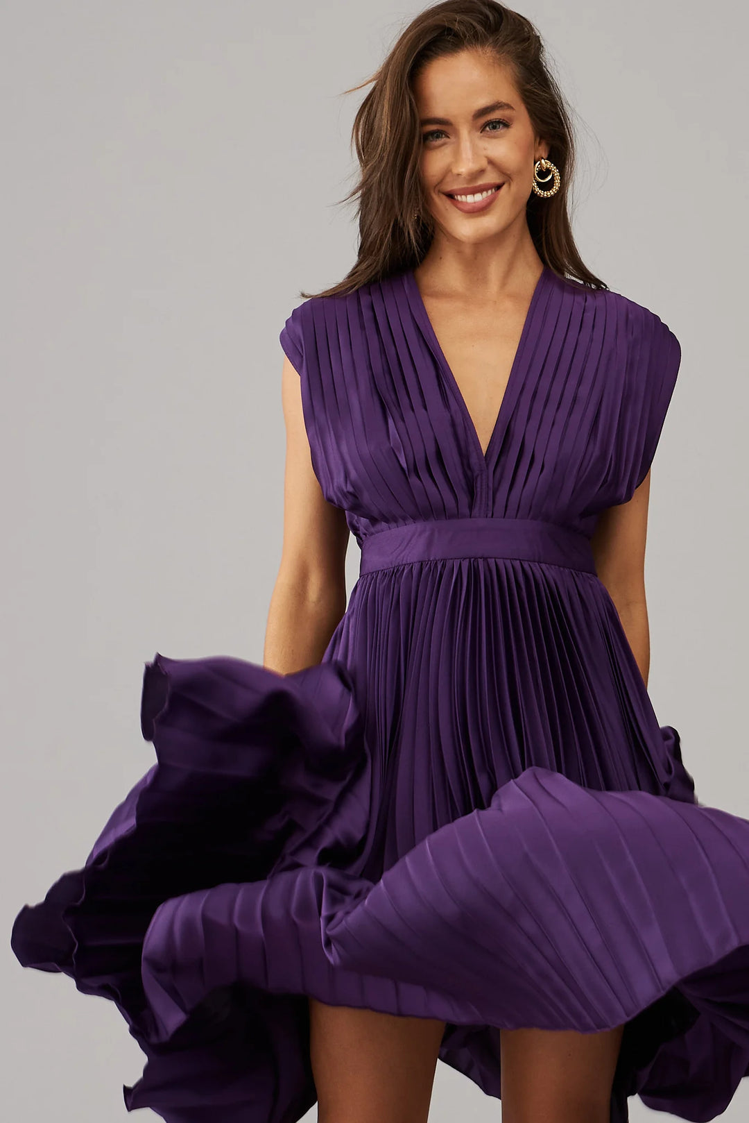 Anetta Pleated Midi Dress Purple