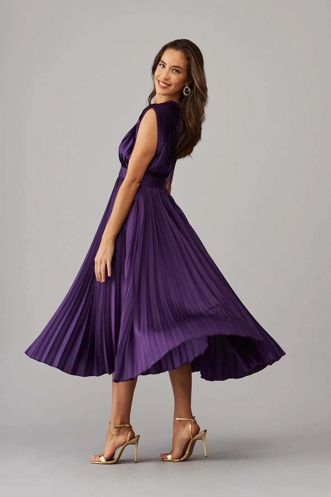 Anetta Pleated Midi Dress Purple