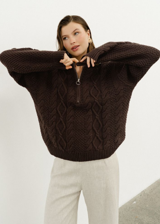 Cypress Zip Neck Jumper  Chocolate