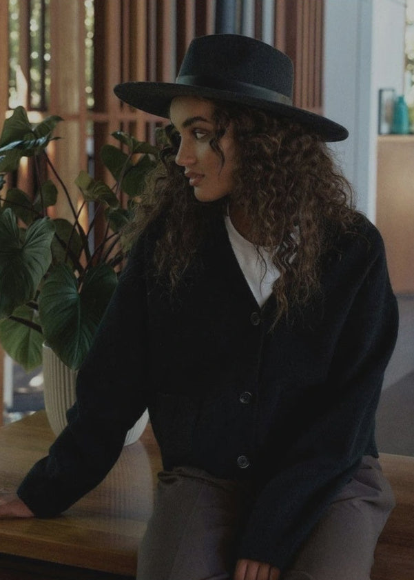 Santos Wool Felt Fedora in Charcoal Black