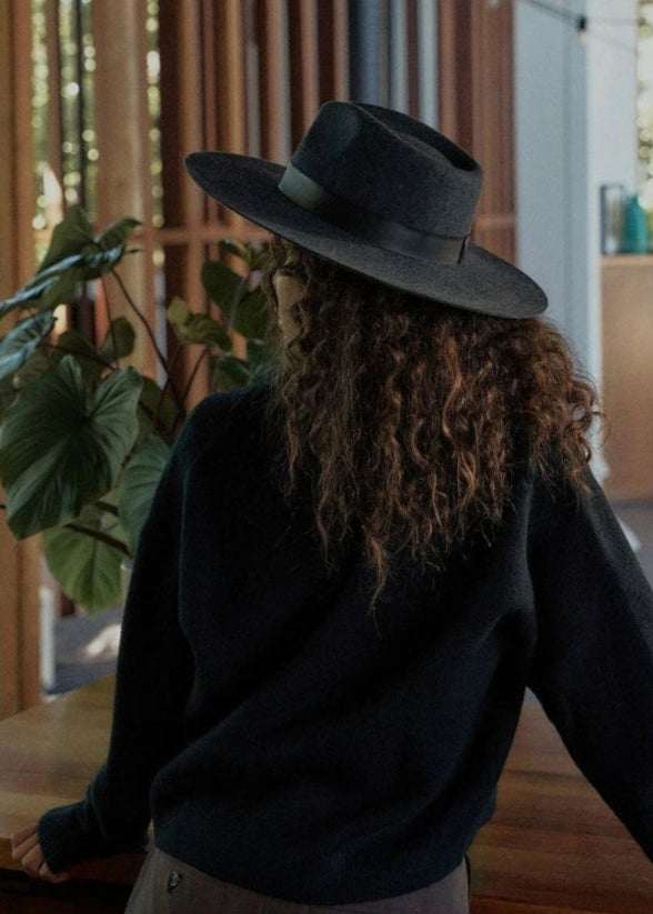 Santos Wool Felt Fedora in Charcoal Black