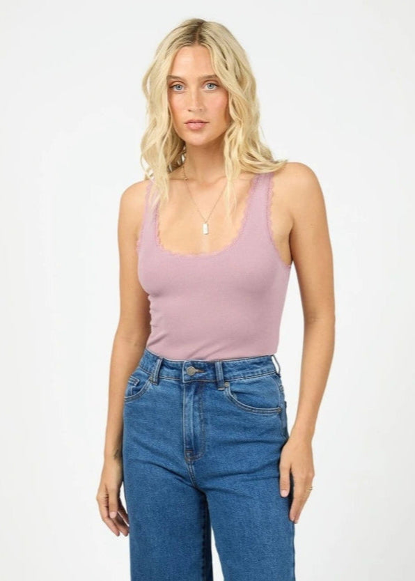 Washed Rib Lace Tank