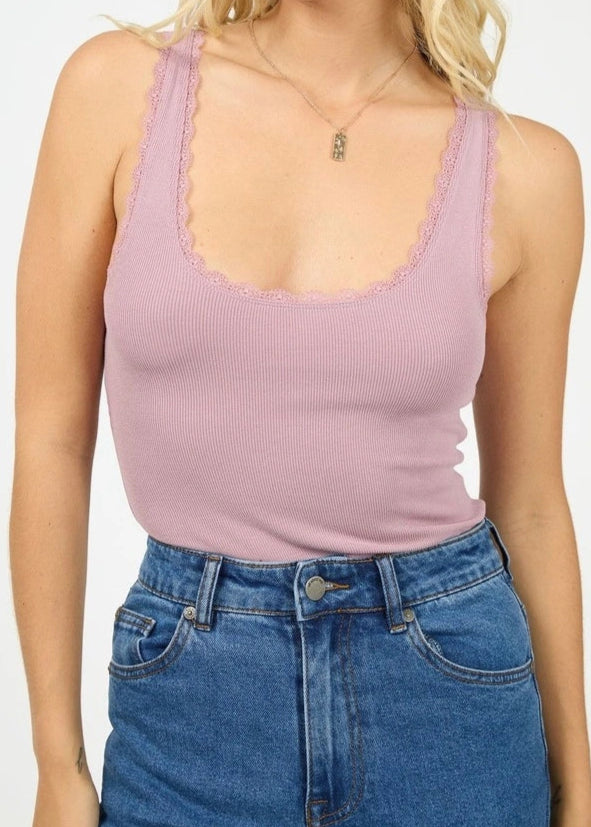 Washed Rib Lace Tank