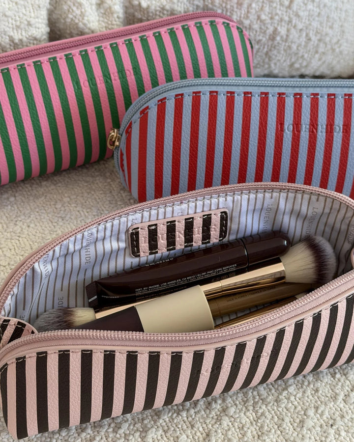 Jayne Stripe Makeup Bag Green/Bubblegum Pink