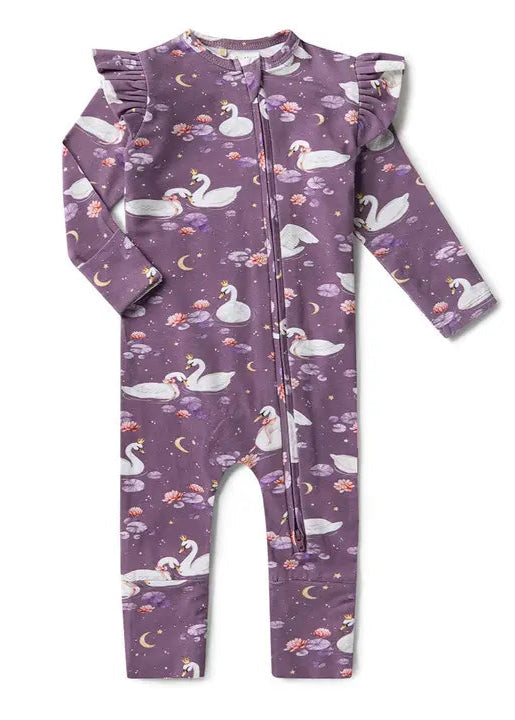 Midnight Swan Organic Snugglesuit Convertible Romper with Frill