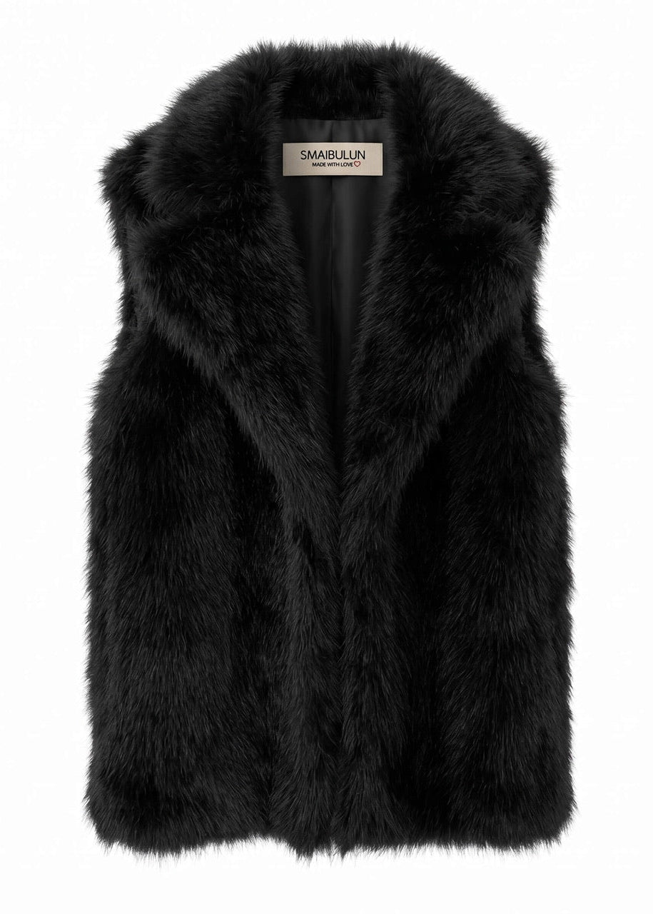 Faux Fur Sleeveless Vest Black