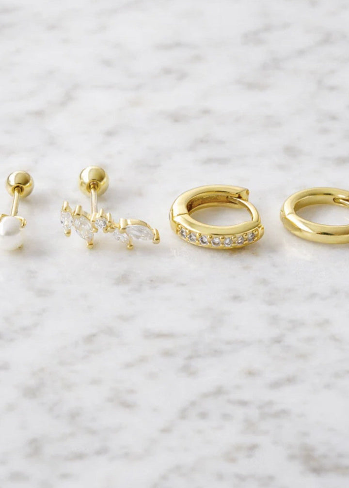 Crystal Everyday 18k Gold Plated Stacker Earring Set