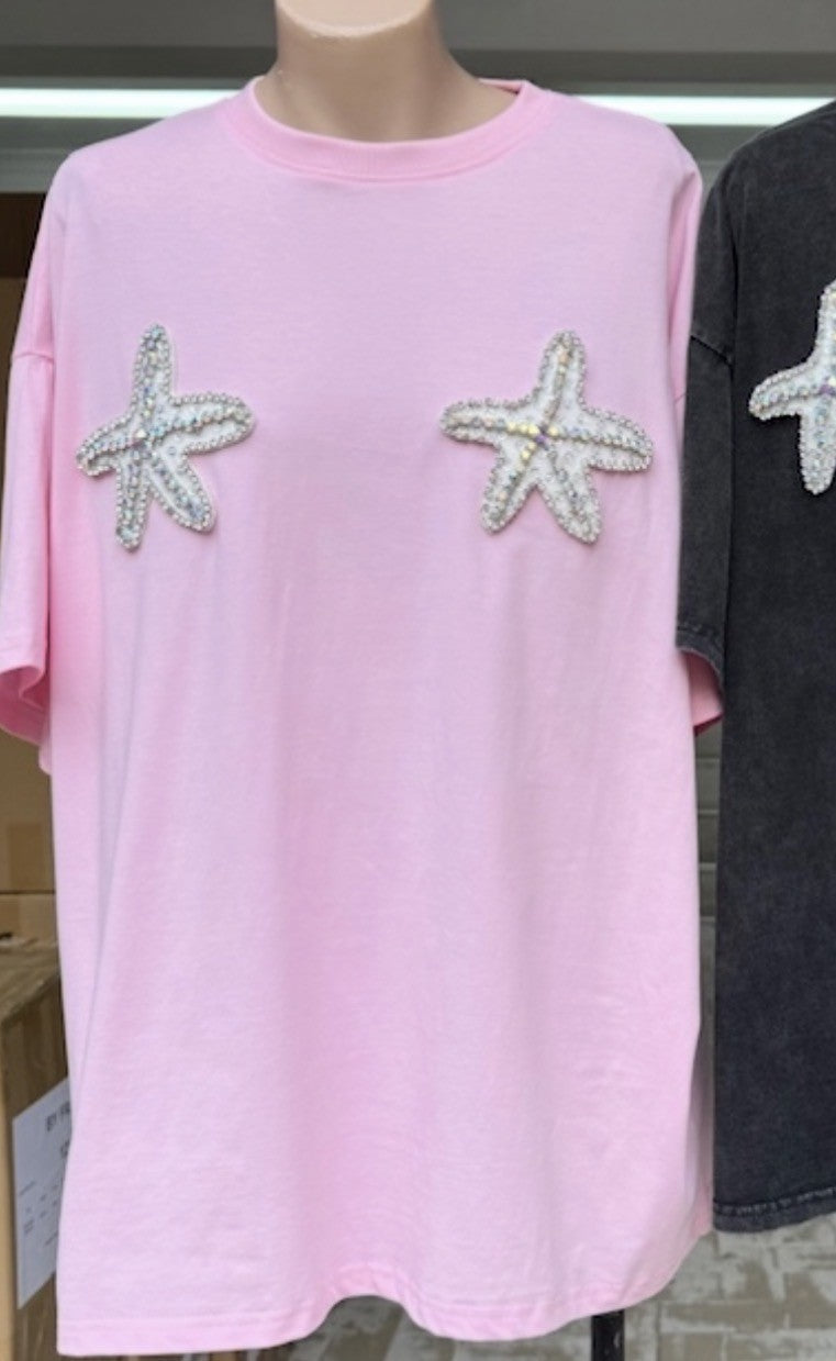 Starfish Sequin Tee Pink