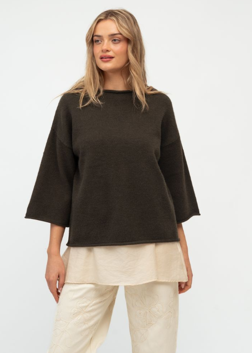 Heidi Double Layer 3/4 Sleeve Knit Top /2pce