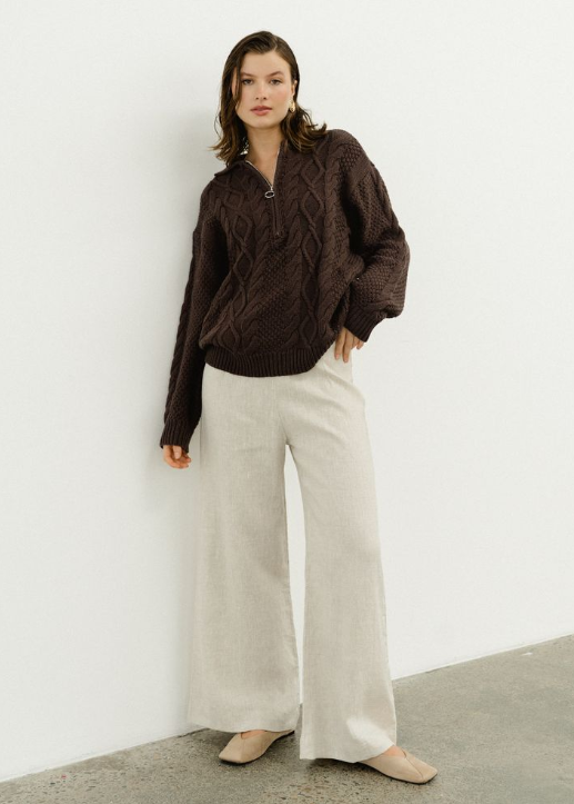 Cypress Zip Neck Jumper  Chocolate