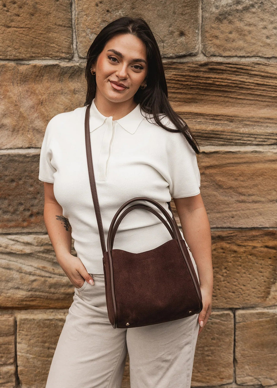 STEFFIE Suedette Mini Tote Bag - Chocolate