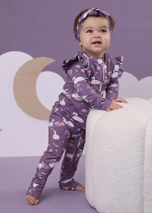 Midnight Swan Organic Snugglesuit Convertible Romper with Frill