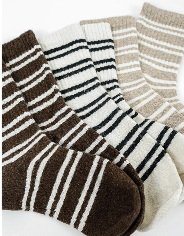 Latte Ribbed Stripe Socks  LATTE
