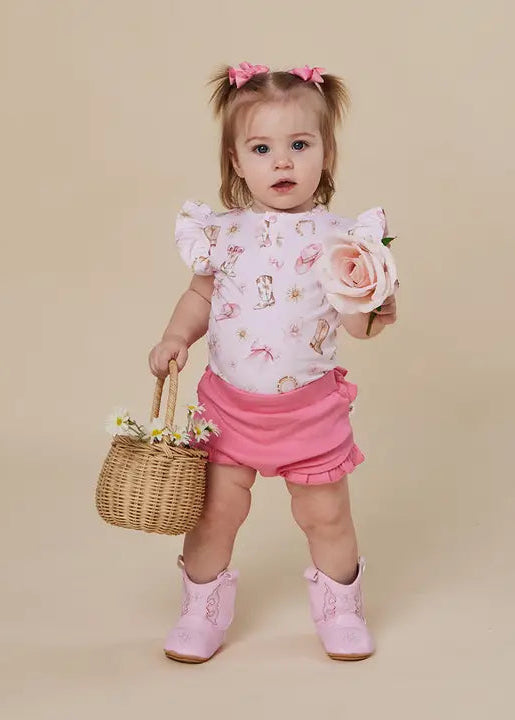 Boots & Bows Short Sleeve Organic Bodysuit with Frill