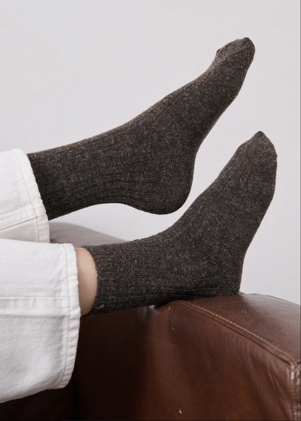 Angels Rib Wool Blend Socks Brown
