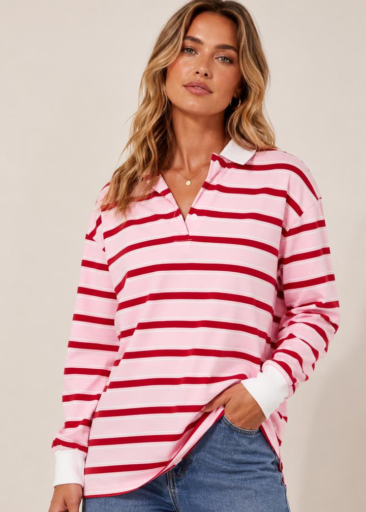 BY FRANKIE Red/Pink Stripe Rugby Jersey