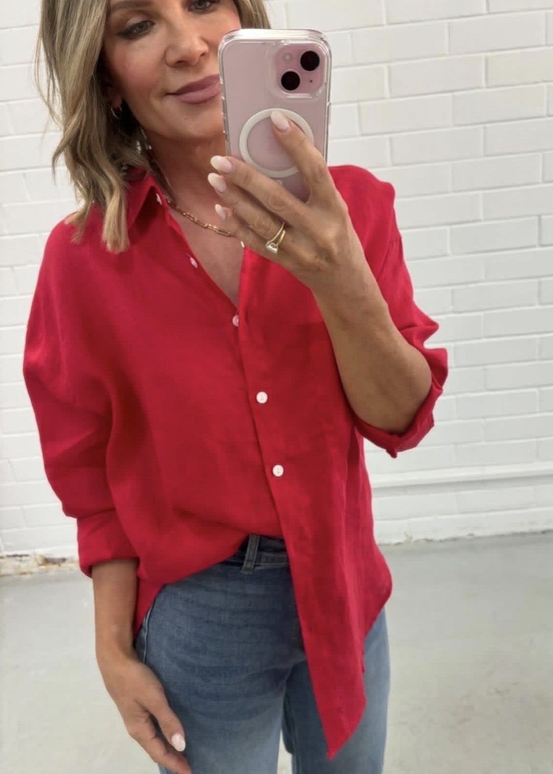 Millie Linen Shirt Red