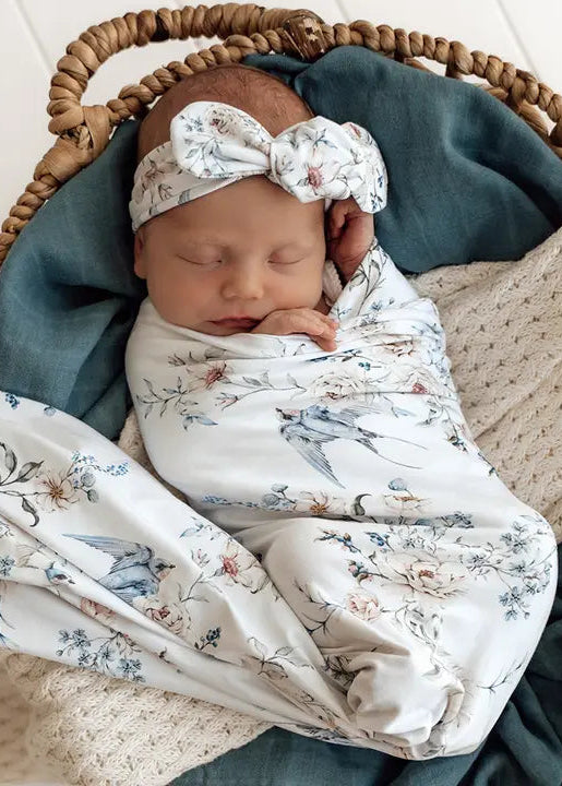 Sweet Swallows Organic Jersey Wrap & Topknot Set