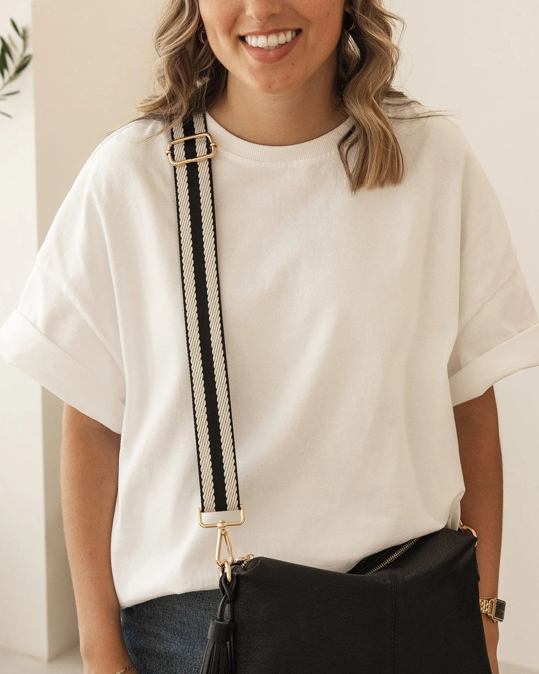 Daisy Stripe Crossbody Bag Black