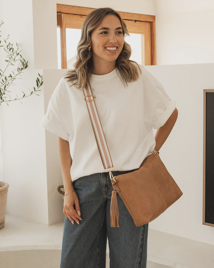 Daisy Stripe Crossbody Bag Camel