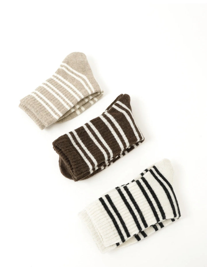 Latte Ribbed Stripe Socks  LATTE