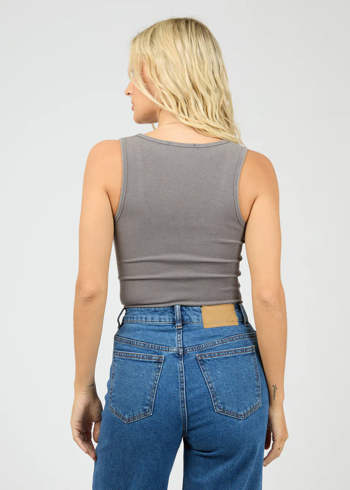 Washed Rib Scoop Neck Tank Charcoal