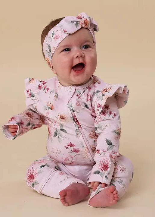 Birds & Blooms Organic Snugglesuit Convertible Romper with Frill