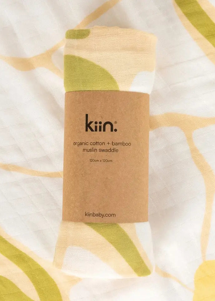 KiiN Organic Muslin Swaddle - Fleur Warm Oat