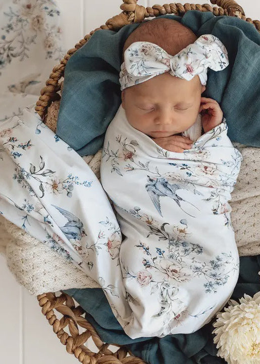Sweet Swallows Organic Jersey Wrap & Topknot Set