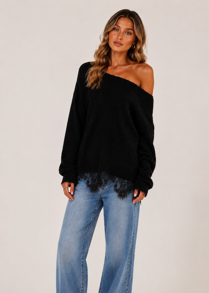 BY FRANKIE Lace Off the Shoulder Jumper